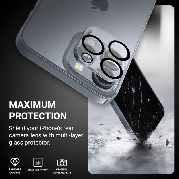 Crong Lens Shield – stiklas fotoaparatui ir objektyvui iPhone 16 Pro / iPhone 16 Pro Max