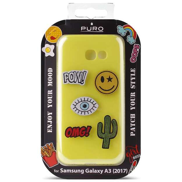 PURO Patch Mania – Samsung Galaxy A3 (2017) dėklas su 5 lipdukais (geltonas) 3