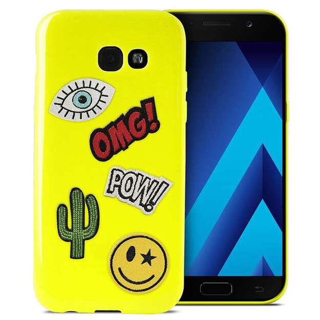 PURO Patch Mania – Samsung Galaxy A3 (2017) dėklas su 5 lipdukais (geltonas) 2