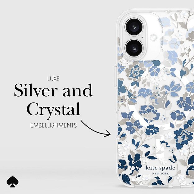 Kate Spade Niujorko apsauginiai brangakmeniai MagSafe – dėklas, skirtas iPhone 16 (mėlyna gėlių lova) 11
