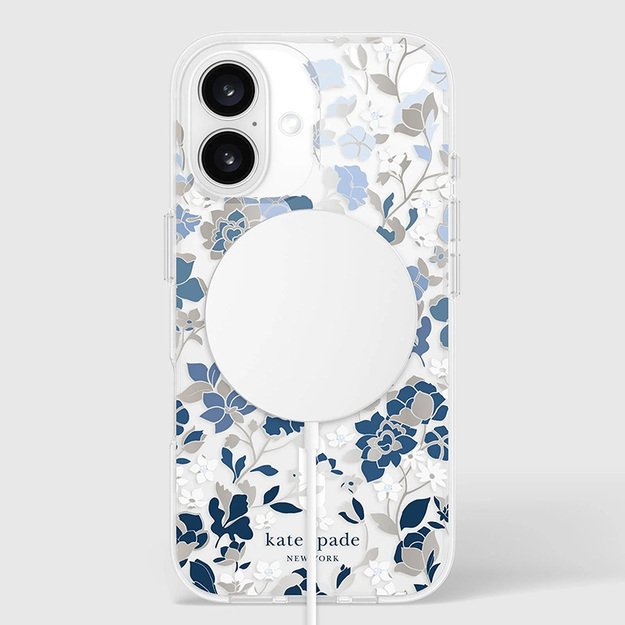 Kate Spade Niujorko apsauginiai brangakmeniai MagSafe – dėklas, skirtas iPhone 16 (mėlyna gėlių lova) 10