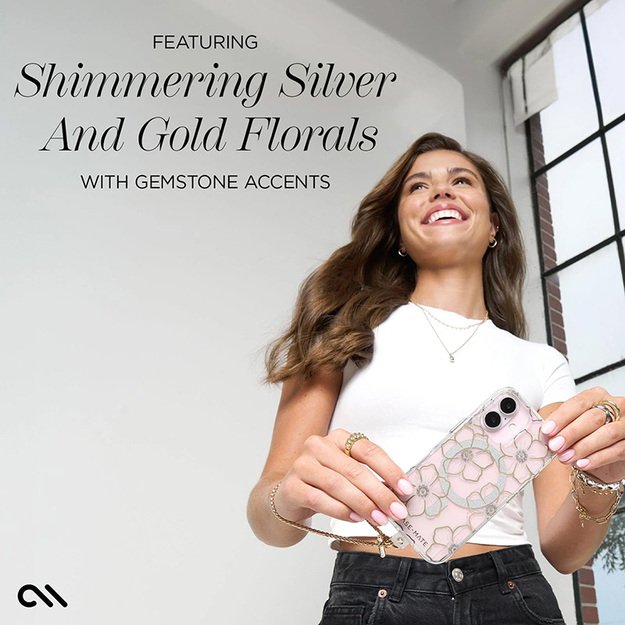 Case-Mate Floral Gems MagSafe – dėklas, skirtas iPhone 16 Plus (auksinis) 24