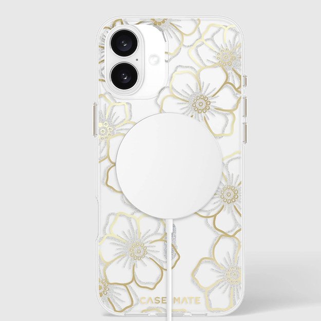 Case-Mate Floral Gems MagSafe – dėklas, skirtas iPhone 16 Plus (auksinis)