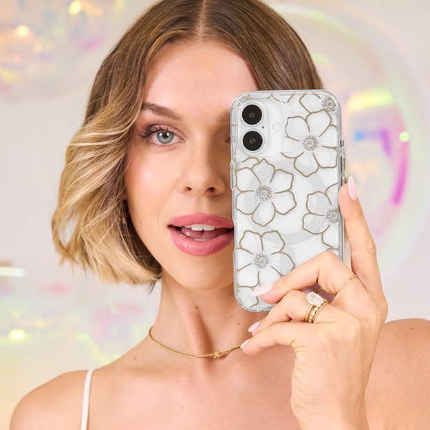 Case-Mate Floral Gems MagSafe – dėklas, skirtas iPhone 16 Plus (auksinis) 30