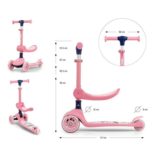 FUZZY 3-Wheel Balance Scooter with Seat for Kids pink
