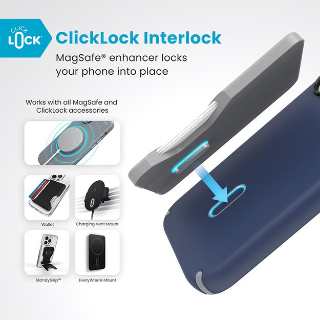 Speck Presidio2 Pro ClickLock & MagSafe – dėklas, skirtas iPhone 16 (pakrantės mėlyna / dulkių pilka / balta)