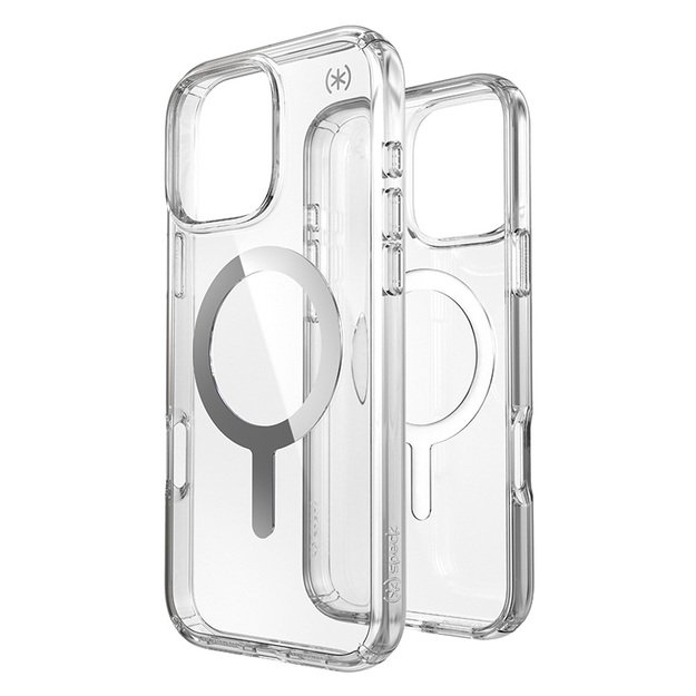 Speck Presidio Perfect-Clear MagSafe – dėklas, skirtas iPhone 16 Pro Max (skaidrus / chromo apdaila / ramus sidabras)