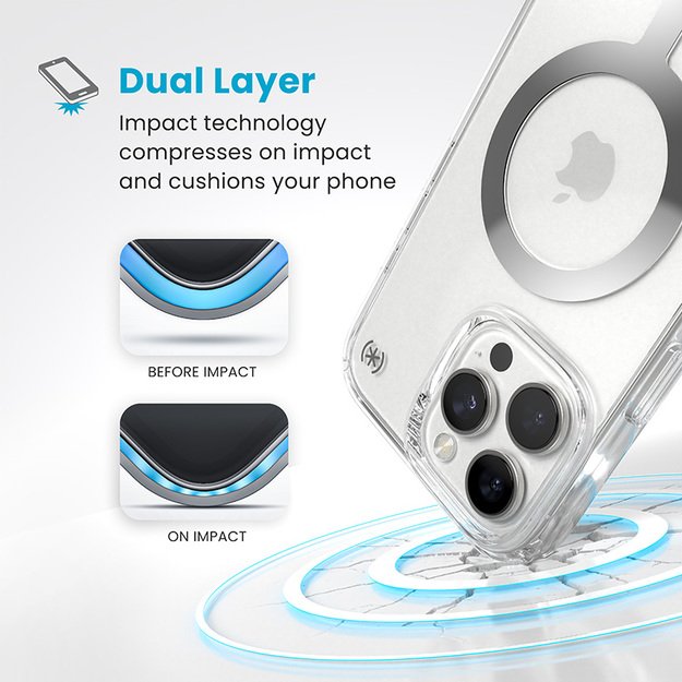 Speck Presidio Perfect-Clear MagSafe – dėklas, skirtas iPhone 16 Pro Max (skaidrus / chromo apdaila / ramus sidabras) 16