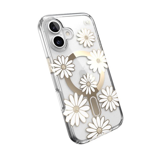 Speck Presidio Lux ClickLock & MagSafe – dėklas, skirtas iPhone 16 (Sunshine Daisies / skaidrus / auksinis) 10