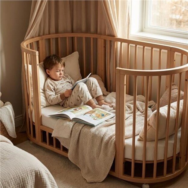 Children s growing 3-in-1 oval cot + mattress New Baby cashmere color