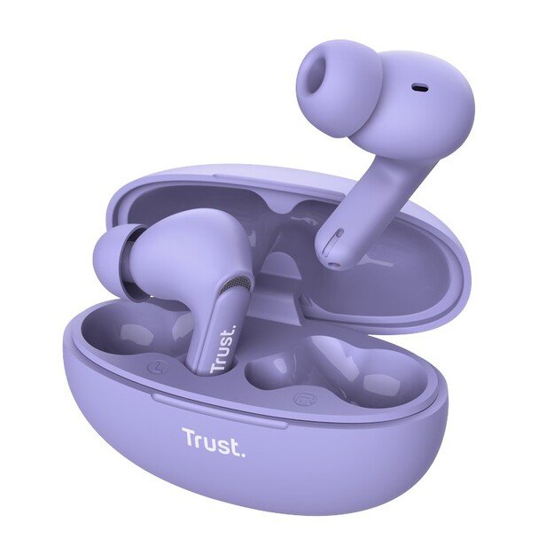 Trust Yavi – belaidės „Bluetooth TWS“ ausinės su įkrovimo dėklu ir ENC (violetinė) 1