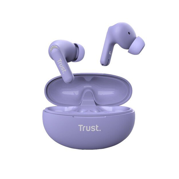 Trust Yavi – belaidės „Bluetooth TWS“ ausinės su įkrovimo dėklu ir ENC (violetinė)