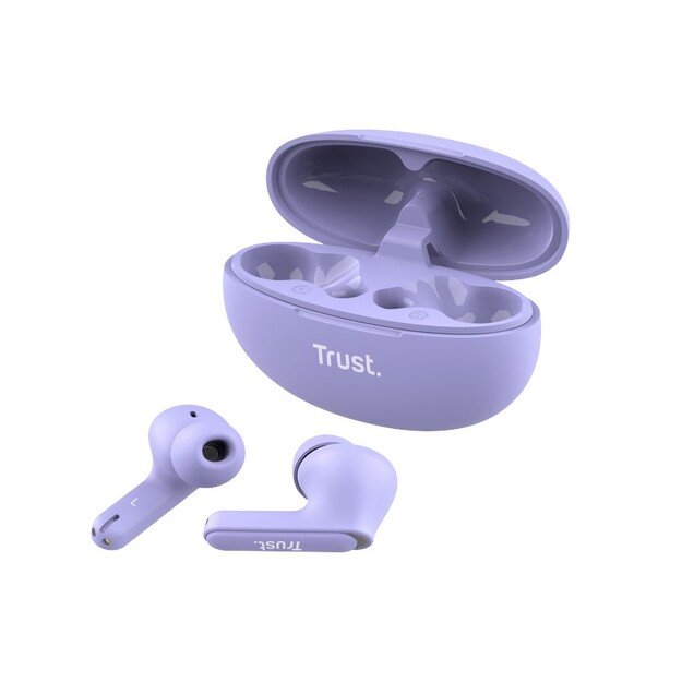 Trust Yavi – belaidės „Bluetooth TWS“ ausinės su įkrovimo dėklu ir ENC (violetinė)