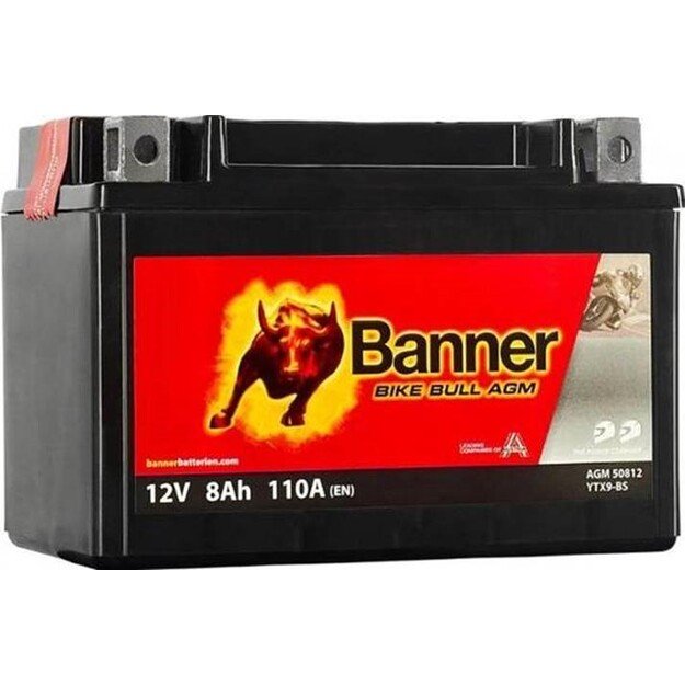 Banner 8Ah Bike Bull AGM 12V 90A akumuliatorius 150x87x105mm  