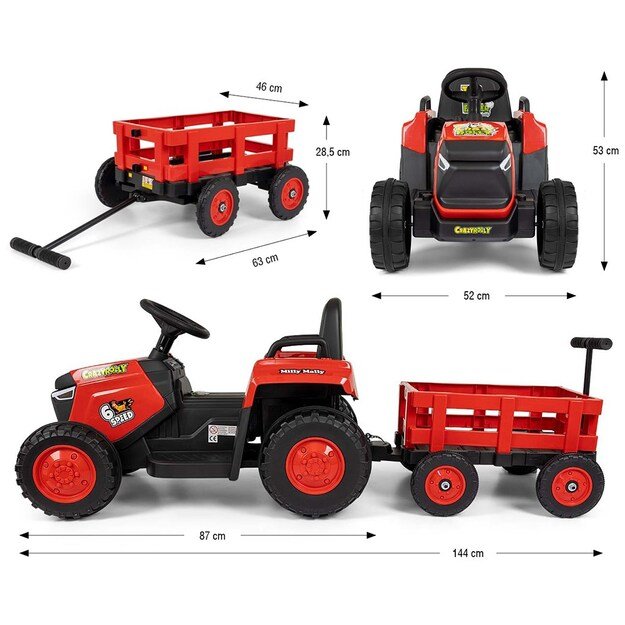 Electric tractor with trailer Milly Mally Rolly red