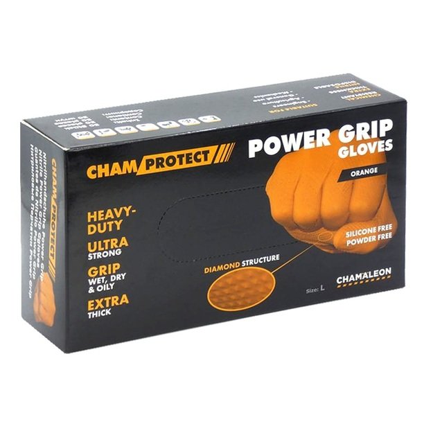 Nitrilo pir&scaron;tinės Power grip XL, oranžinės (50vnt.) CHAMAELEON  