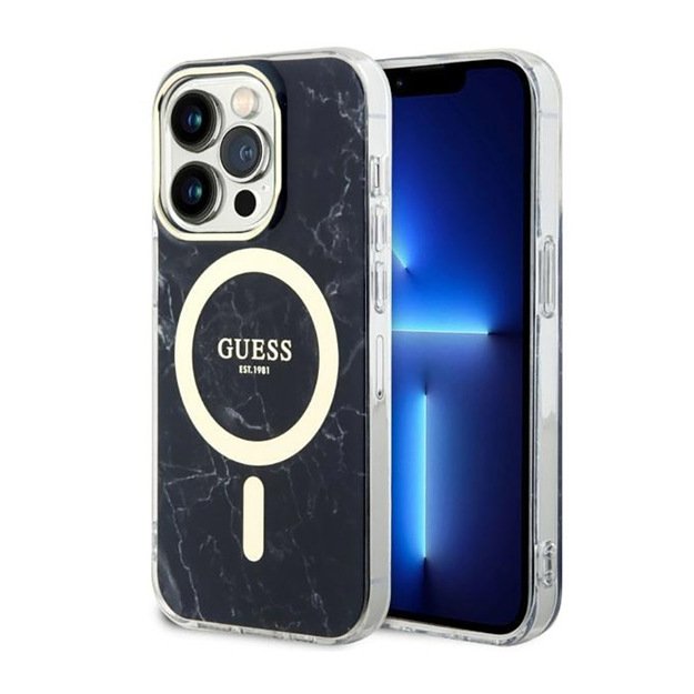 Guess Marble MagSafe - Case for iPhone 14 Pro (Black)
