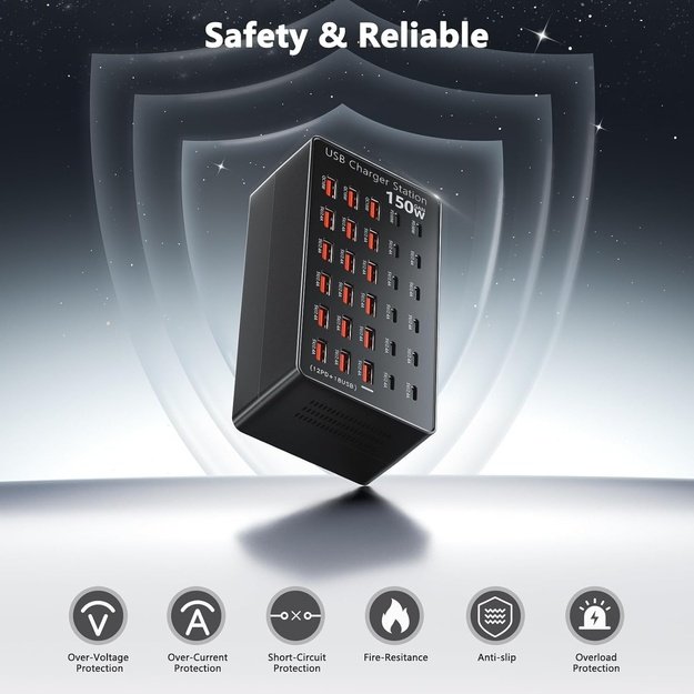USB Charging Station 150W 30-Port USB-C and USB-A