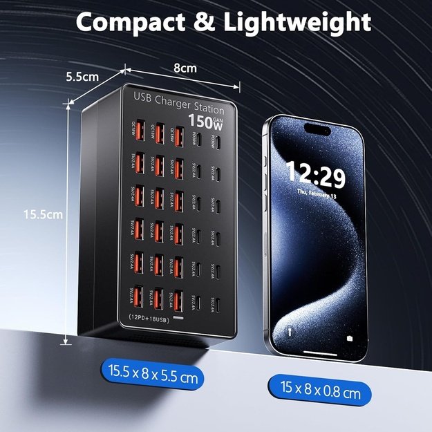 USB Charging Station 150W 30-Port USB-C and USB-A