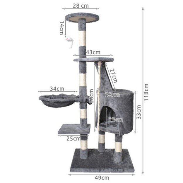 Katės draskyklė 118 cm, pilka