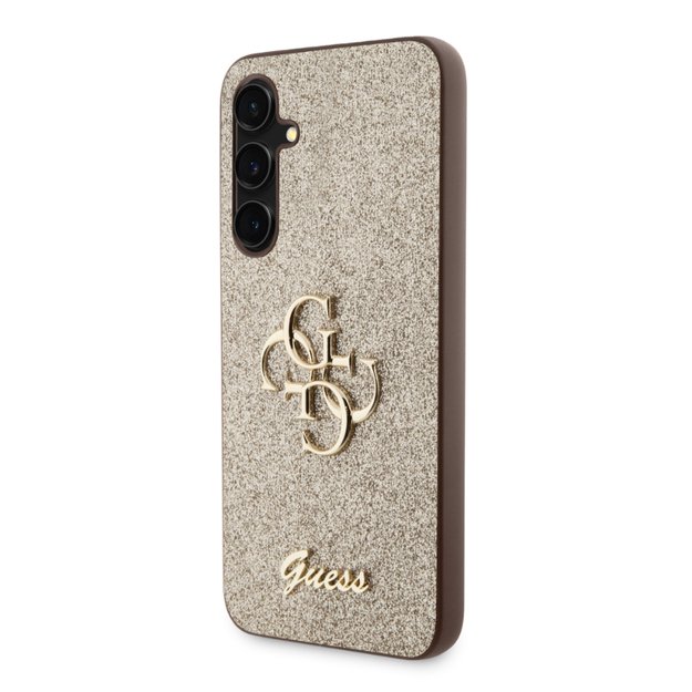 Guess Glitter Script Big 4G – Samsung Galaxy S23 FE dėklas (auksinis)