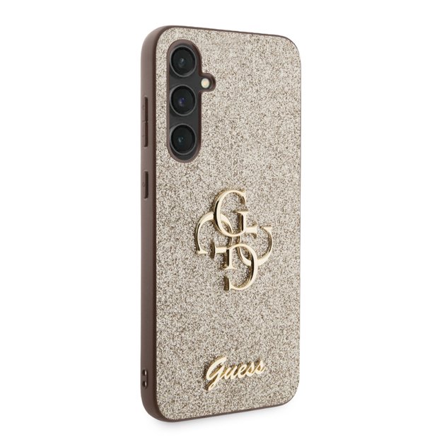 Guess Glitter Script Big 4G – Samsung Galaxy S23 FE dėklas (auksinis)