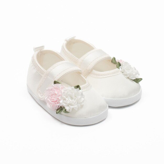 Kūdikių satininiai bateliai Nauji Baby Ivory Flowers, dydis 12-18 m, 12-18 m