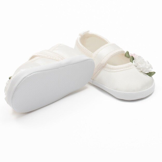 Kūdikių satininiai bateliai Nauji Baby Ivory Flowers, dydis 12-18 m, 12-18 m