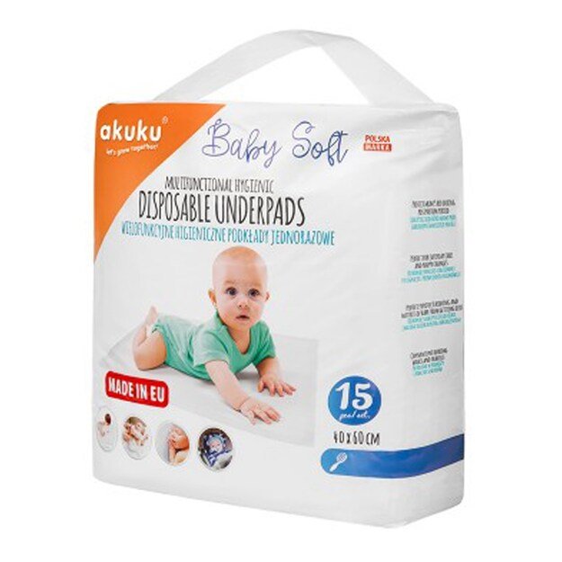 Vienkartiniai higieniniai įklotai Akuku Baby Soft 40x60cm 15 vnt. 1