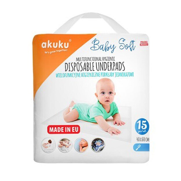 Vienkartiniai higieniniai įklotai Akuku Baby Soft 40x60cm 15 vnt. 2
