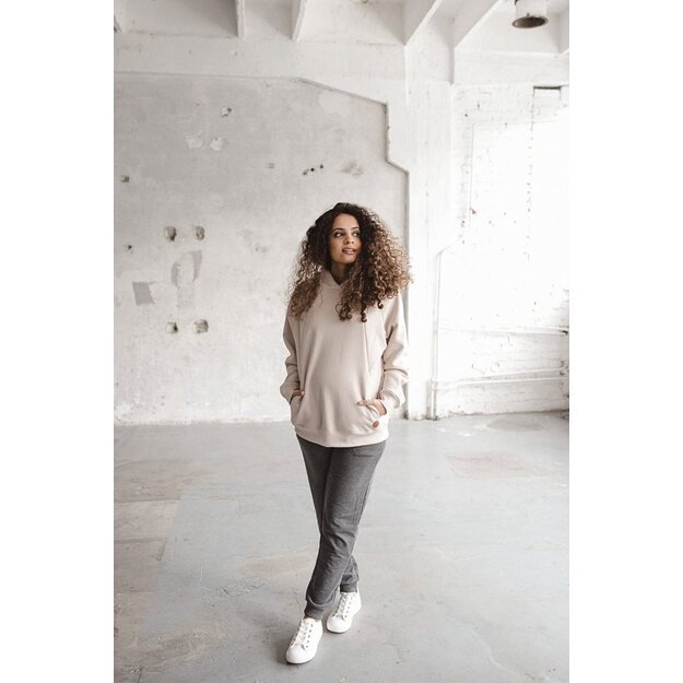 Nėščiųjų ir žindymo marškinėliai Motherhood oversize milk & love smėlio spalvos, L, L dydžiai