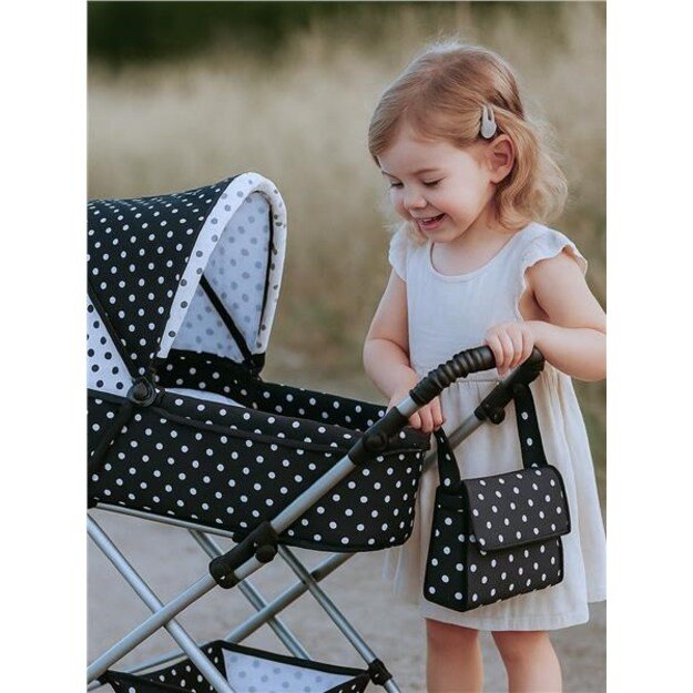 Baby Retro Vežimėlis lėlėms 2in1 New Baby Natálka balta-juoda