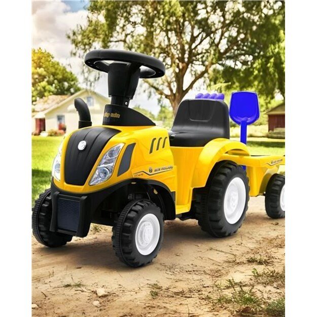 Baby Mix New Holland geltonas traktorius su traktoriumi ir įrankiais