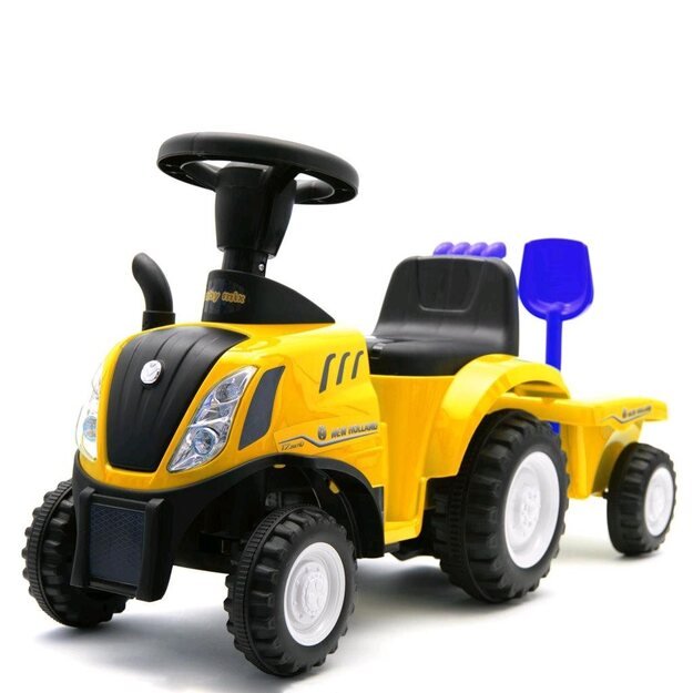 Baby Mix New Holland geltonas traktorius su traktoriumi ir įrankiais