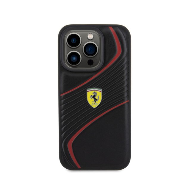 „Ferrari Twist“ metalinis logotipas – „iPhone 15 Pro“ dėklas (juodas)