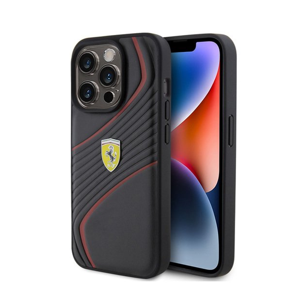 „Ferrari Twist“ metalinis logotipas – „iPhone 15 Pro“ dėklas (juodas)