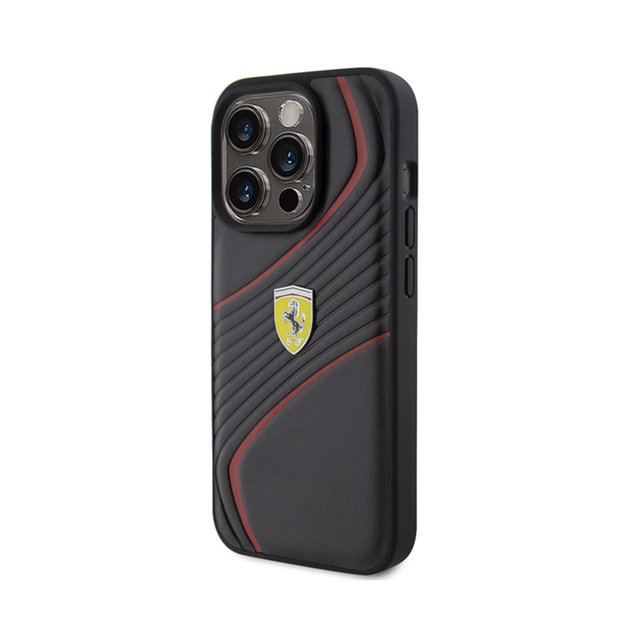 „Ferrari Twist“ metalinis logotipas – „iPhone 15 Pro“ dėklas (juodas)