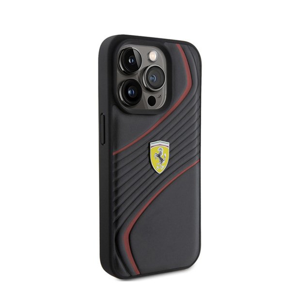 „Ferrari Twist“ metalinis logotipas – „iPhone 15 Pro“ dėklas (juodas)