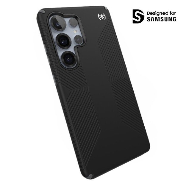 Speck Presidio2 Grip – dėklas, skirtas Samsung Galaxy S25 Ultra (juodas / šiferio pilkas / baltas)