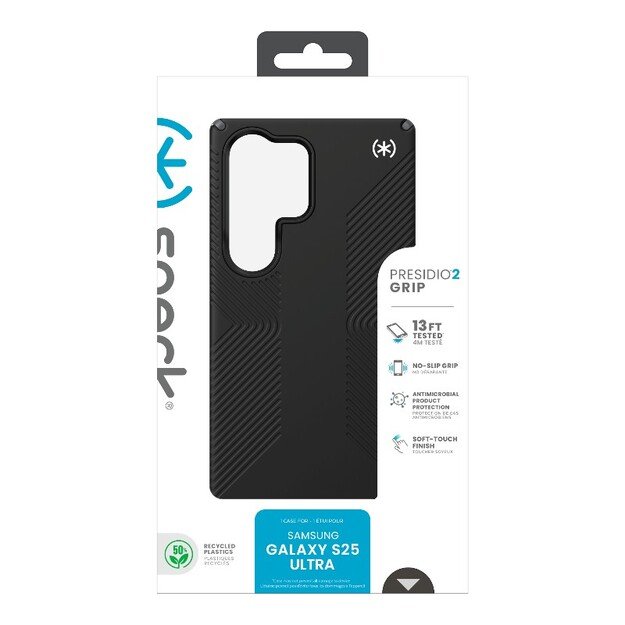 Speck Presidio2 Grip – dėklas, skirtas Samsung Galaxy S25 Ultra (juodas / šiferio pilkas / baltas)