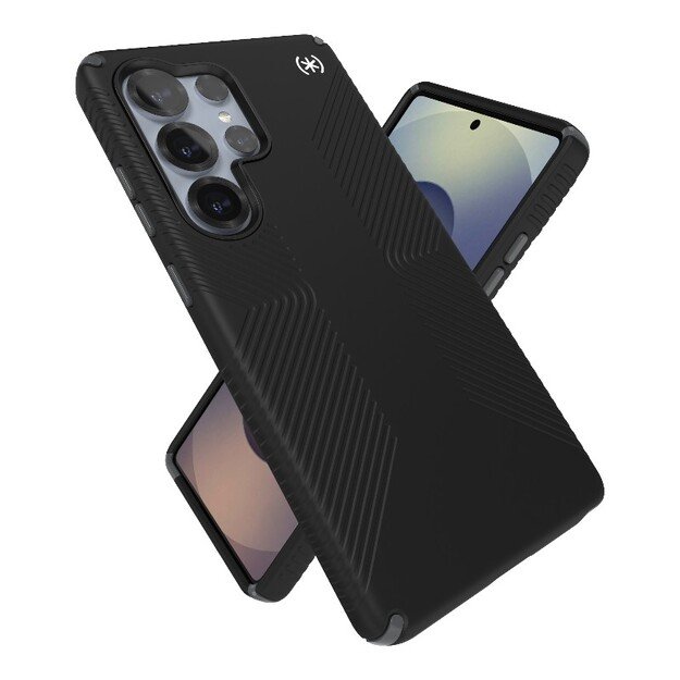 Speck Presidio2 Grip – dėklas, skirtas Samsung Galaxy S25 Ultra (juodas / šiferio pilkas / baltas)