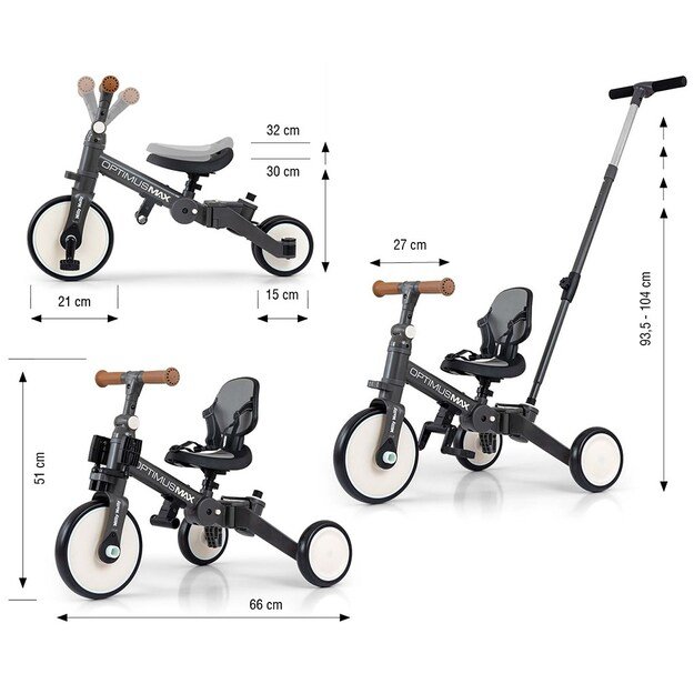 Milly Mally Optimus Max 5in1 tricycle with guide bar dark grey