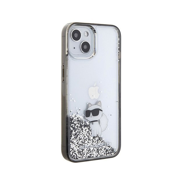 Karl Lagerfeld skystų blizgučių „Choupette“ dėklas – iPhone 15 dėklas (skaidrus)