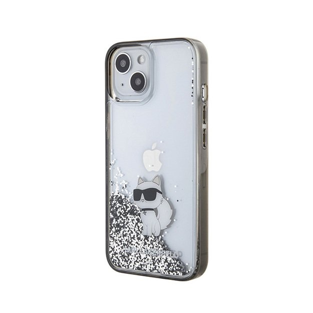 Karl Lagerfeld skystų blizgučių „Choupette“ dėklas – iPhone 15 dėklas (skaidrus)