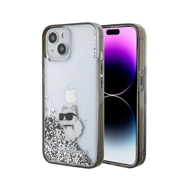 Karl Lagerfeld skystų blizgučių „Choupette“ dėklas – iPhone 15 dėklas (skaidrus)