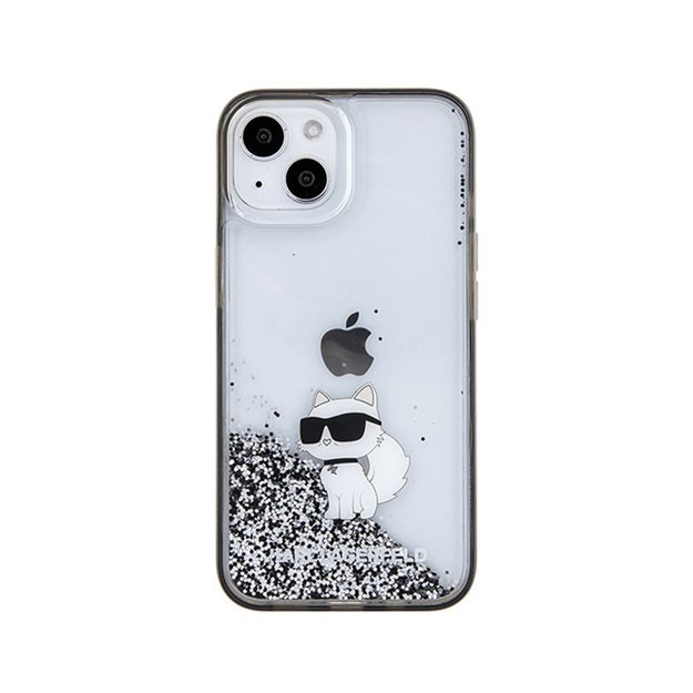 Karl Lagerfeld skystų blizgučių „Choupette“ dėklas – iPhone 15 dėklas (skaidrus)