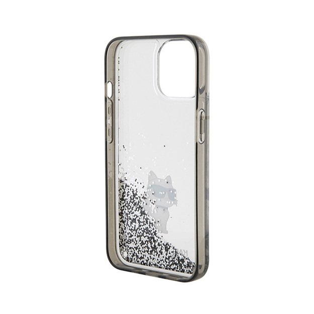 Karl Lagerfeld skystų blizgučių „Choupette“ dėklas – iPhone 15 dėklas (skaidrus)