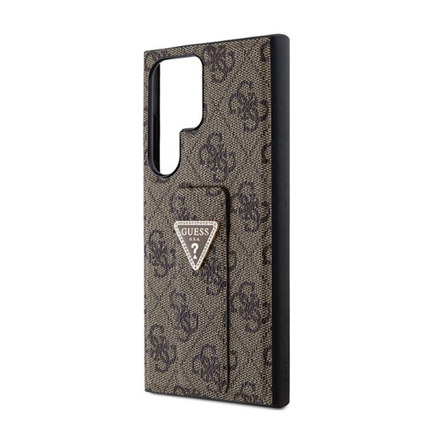 „Guess Grip Stand 4G“ trikampio formos Strass logotipo dėklas – Samsung Galaxy S24 Ultra (rudas)