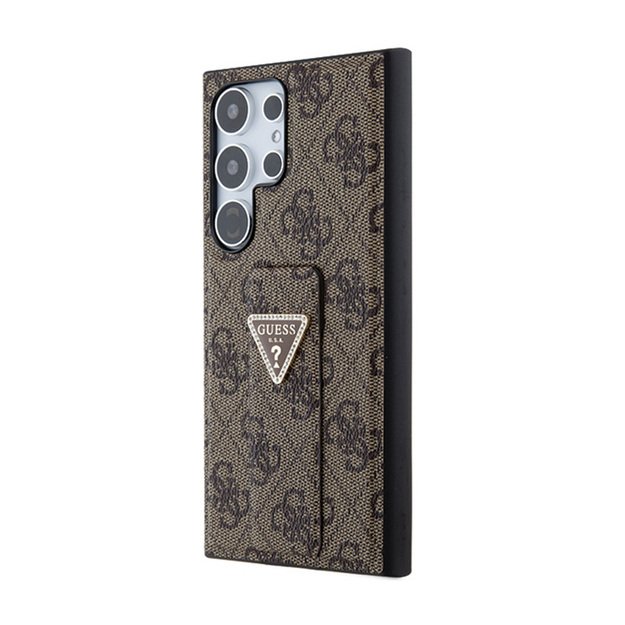 „Guess Grip Stand 4G“ trikampio formos Strass logotipo dėklas – Samsung Galaxy S24 Ultra (rudas)