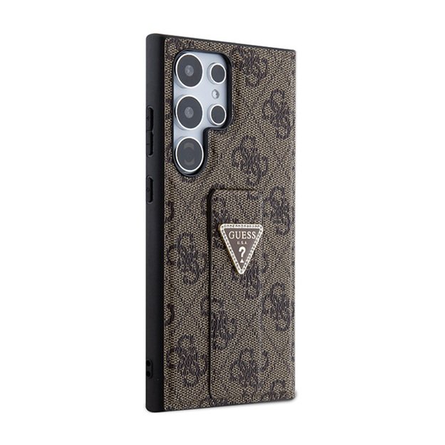 „Guess Grip Stand 4G“ trikampio formos Strass logotipo dėklas – Samsung Galaxy S24 Ultra (rudas)